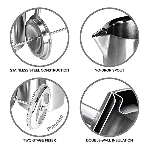 Frieling Double-Walled Stainless-Steel French Press Coffee Maker in Frustration Free Packaging, Polished, 17 Ounces