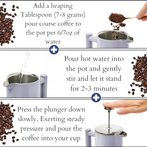 Mixpresso Stainless Steel French Press Coffee Maker 27 Oz 800 ml, Double Wall Insulated French Press Stainless Steel, Easy Clean Tea Brewer, Easy Press Durable Metal Coffee Press