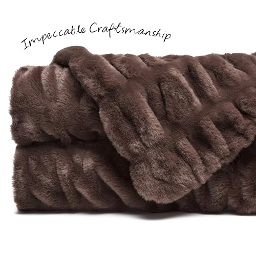 Chanasya Premium Ruched Faux Fur Throw Blanket - Luxurious, Soft Reversible Mink Blanket - 50