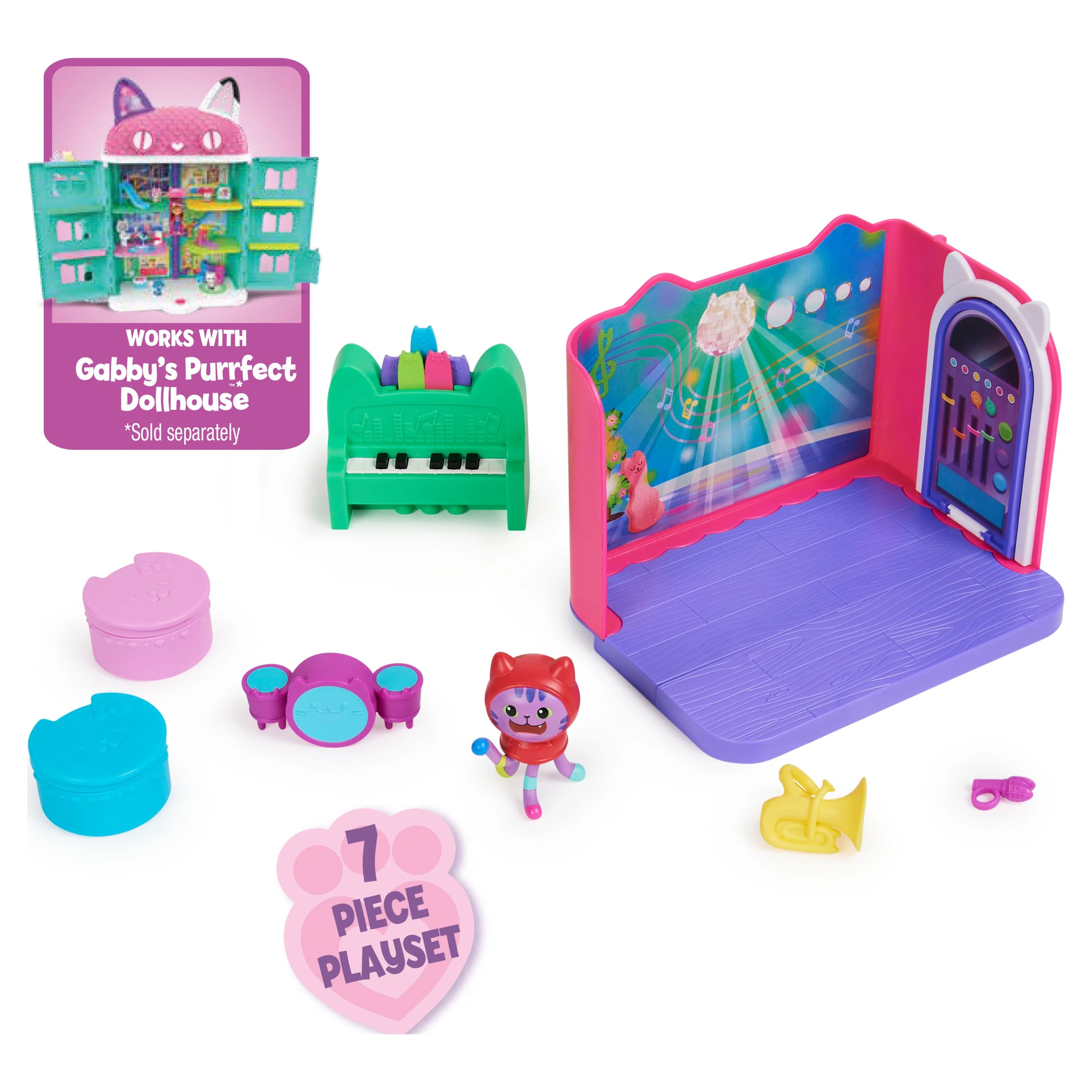 Gabby’s Dollhouse, Groovy Music Room Playset with Daniel James Catnip Figure
