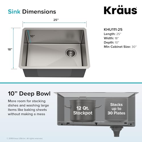 Kraus KHU101-24L Standart PRO 24-inch Undermount 16 Gauge Single Bowl Laundry and Utility Sink, 24 Inch, Tight Radius