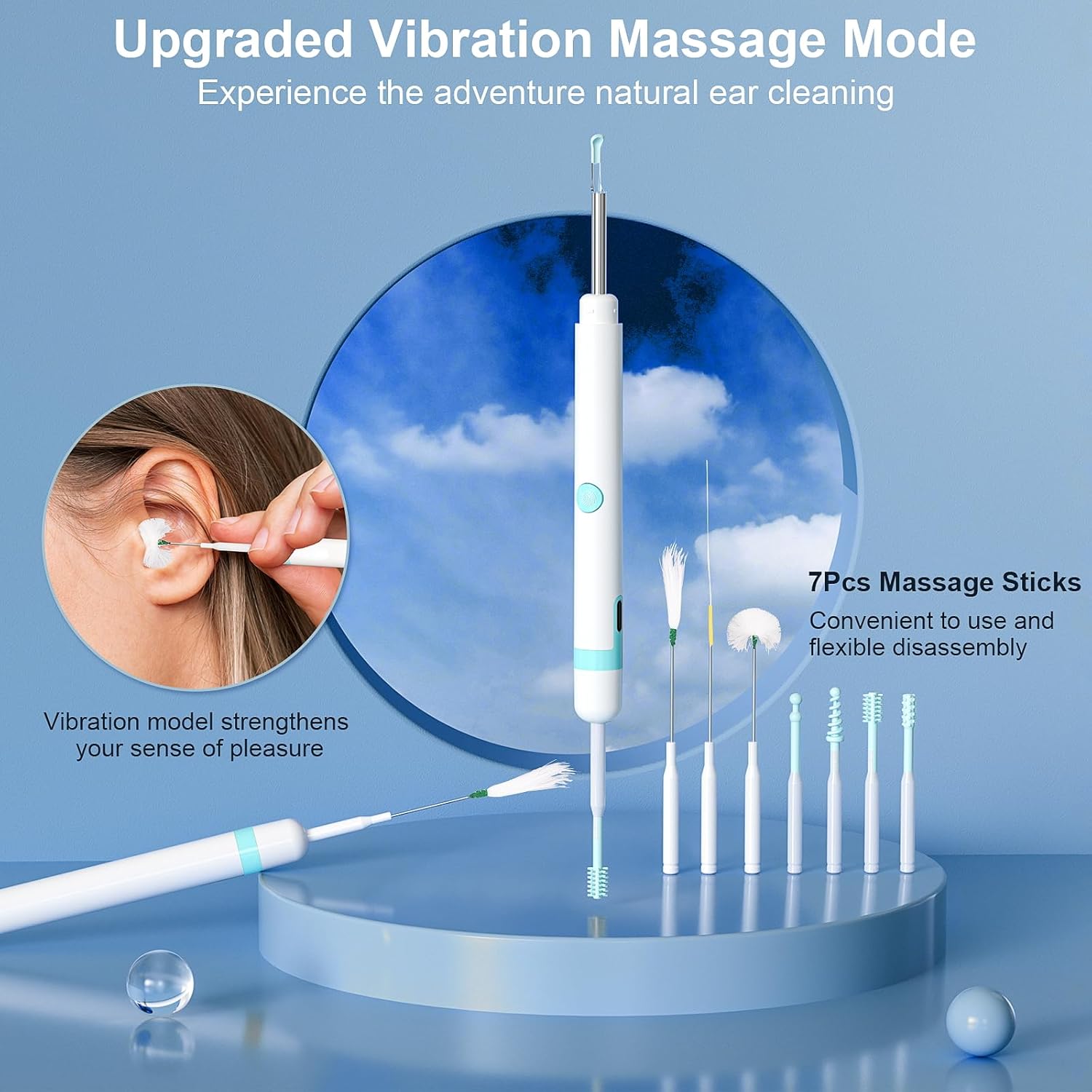 Ear Wax Removal Tool, Ear pick with 1080P HD Camera, Earwax Cleaning Kit with 12 Replacement Tips, Upgraded Ear Massage Mode and LED Light, Wireless Otoscope Ear Camera for iOS & Android (White)