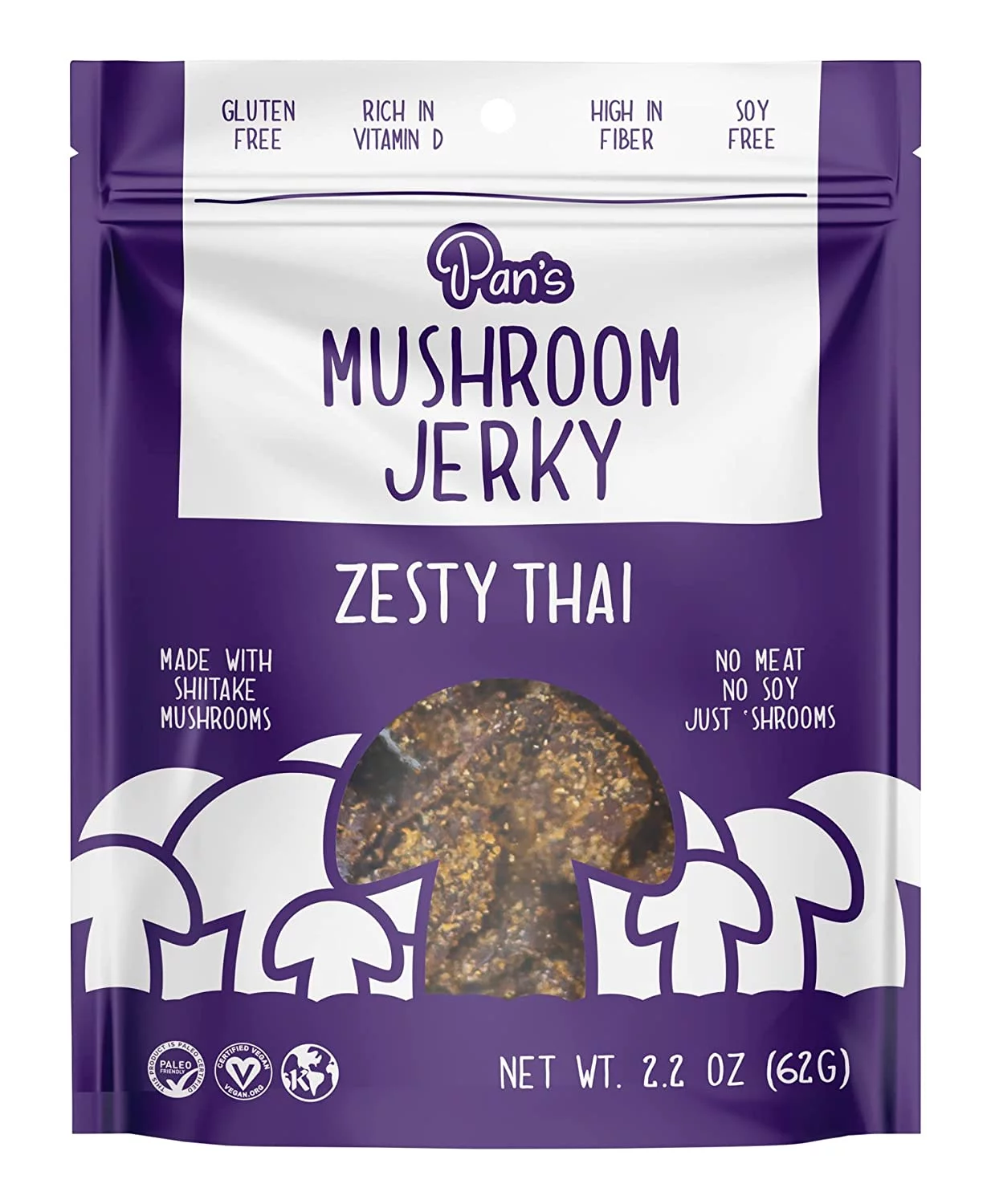 Pan's Mushroom Jerky Zesty Thai -- 2.2 oz Pack of 2