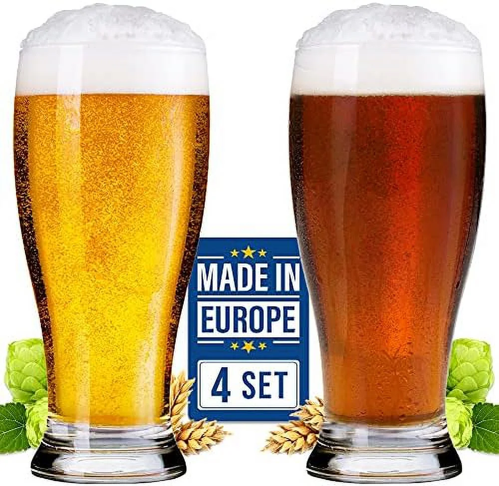 Tall Clear Drinking Glass, Classic Lager Stout Pilsner Glass Set, All Purpose s, 19 ¼ Oz (Set Of 4)