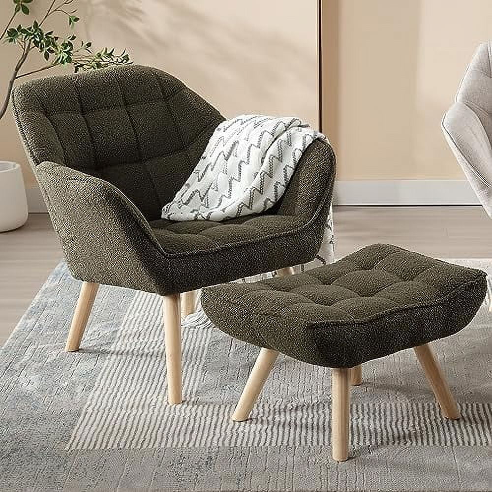 YZboomLife Small Loveseat for Bedroom 2-Seat Mini Sofa Couch with Wingback and Wood Legs for Living Room Apartment Small Space Fluffy Love Seat  Green Sherpa