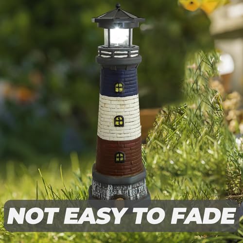 Yardwe Garden Lights Solar Powered Lighthouse Decor, Outdoor Waterproof Resin Light House for Yard Lawn Patio with Rotating Beacon (Black)