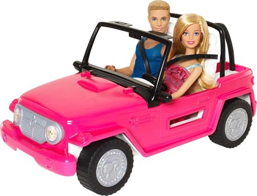 Barbie Car Beach Cruiser with Barbie Doll in Sundress & Ken Doll in Beach Outfit, Pink 2-Seater Open Toy Car (Amazon Exclusive)