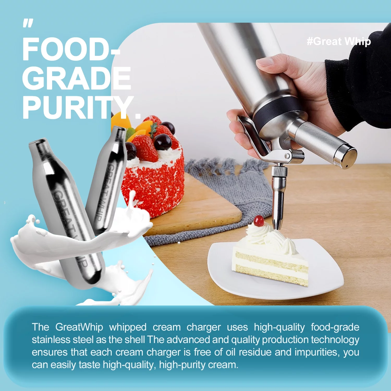 GreatWhip N2O Whipped Cream Chargers Nitrous Oxide Cartridges Kitchen 100Pcs