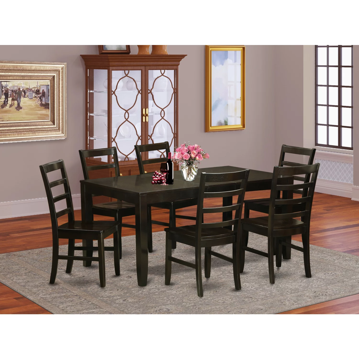 East West Furniture  7 Piece Dining Set- a Rectangle Dining Table and 6 Kitchen Chairs, Cappuccino (Seat Options) LYPF7-CAP-W