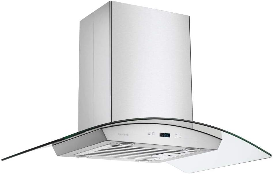CAVALIERE 36 Inch Glass Canopy Island Mounted Stainless Steel Kitchen Range Hood