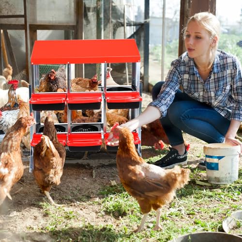 Chicken Nesting Box, 10 Hole 2 Layer Hen Nest Box with Legs, Roll Away Eggs Laying Boxes,Cleanable Pull Out Hen Roosting Boxes