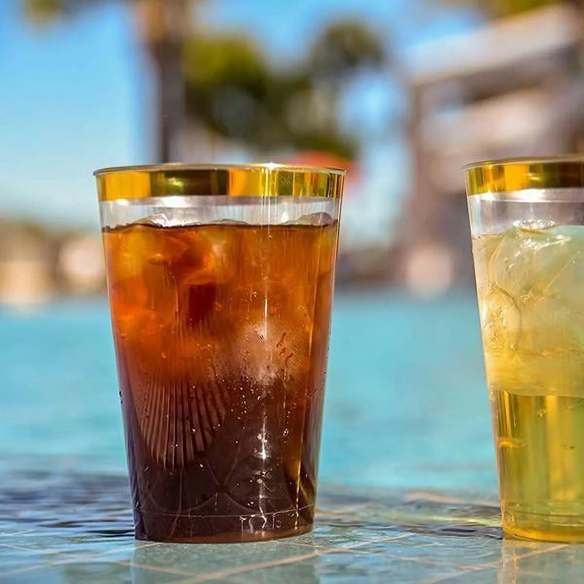 18 oz Clear with Gold Rim Plastic Cocktail Disposable Glasses TABLEWARE Party