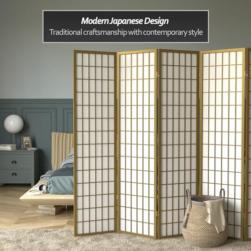 Red Lantern 6 ft. Tall Window Pane Shoji Screen-Natural-4 Panels Room Divider