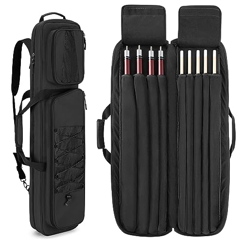 4x5 Pool Cue Case, Billiard Stick Carrying Case Holds 4 Butts and 5 Shafts, Soft Pool Stick Bag with Large Front Accessories Pockets and Shoulder Strap for Easy Carry
