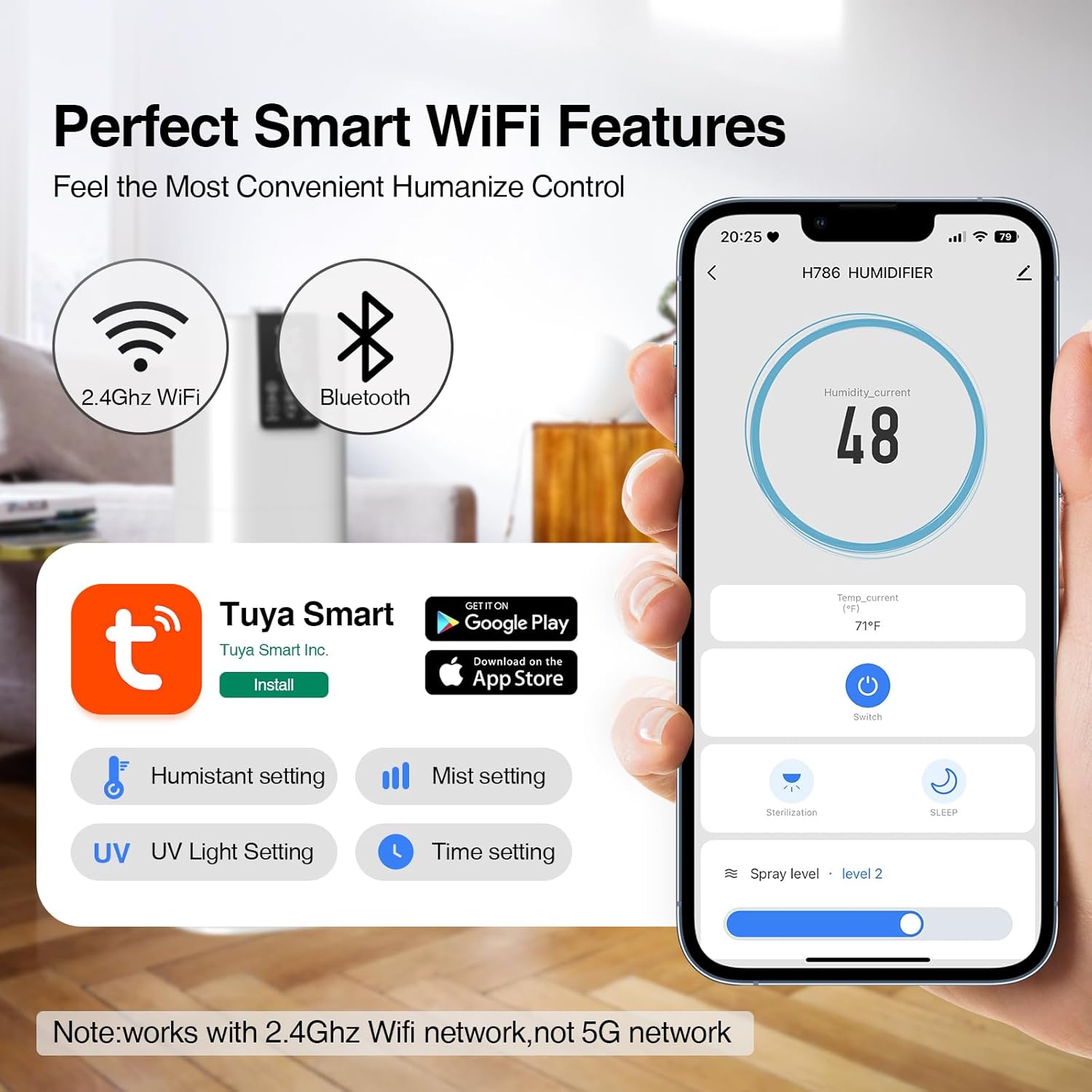 Smart Humidifiers Large Room Bedroom Home, 8L Top Fill Cold Mist Humidifiers with 3 Adjustable Mist Levels, Smart App & Remote Control, 48H Runtime, Nightlight, 12H Timer, Humidity Setting