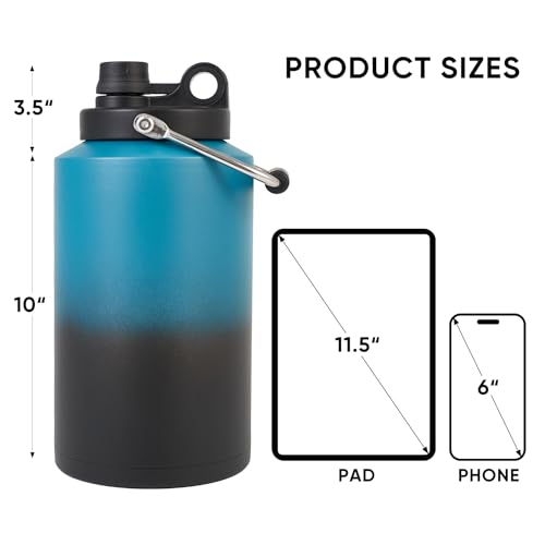 Kerilyn Insulated Gallon Jug with Handle, One Gallon, 128oz Stainless Steel, Large Double Vacuum Water Bottle for Hot & Cold Drinks, Wide Mouth, Sweat Proof, Great for Travel, Camping, Stainless