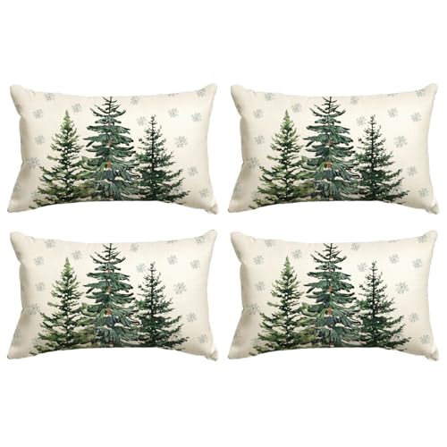 AVOIN colorlife Christmas Trees Snowflake Throw Pillow Covers Set of 2, 18 x 18 Inch Winter Holiday Cushion Case Decoration for Sofa Couch