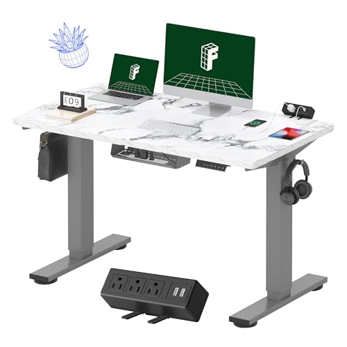 FLEXISPOT EN2 Whole-Piece Standing Desk with Clamp Power Strip, 55 x 28” Electric Stand Up Height Adjustable Desk with Cable Management (Black Frame + 55