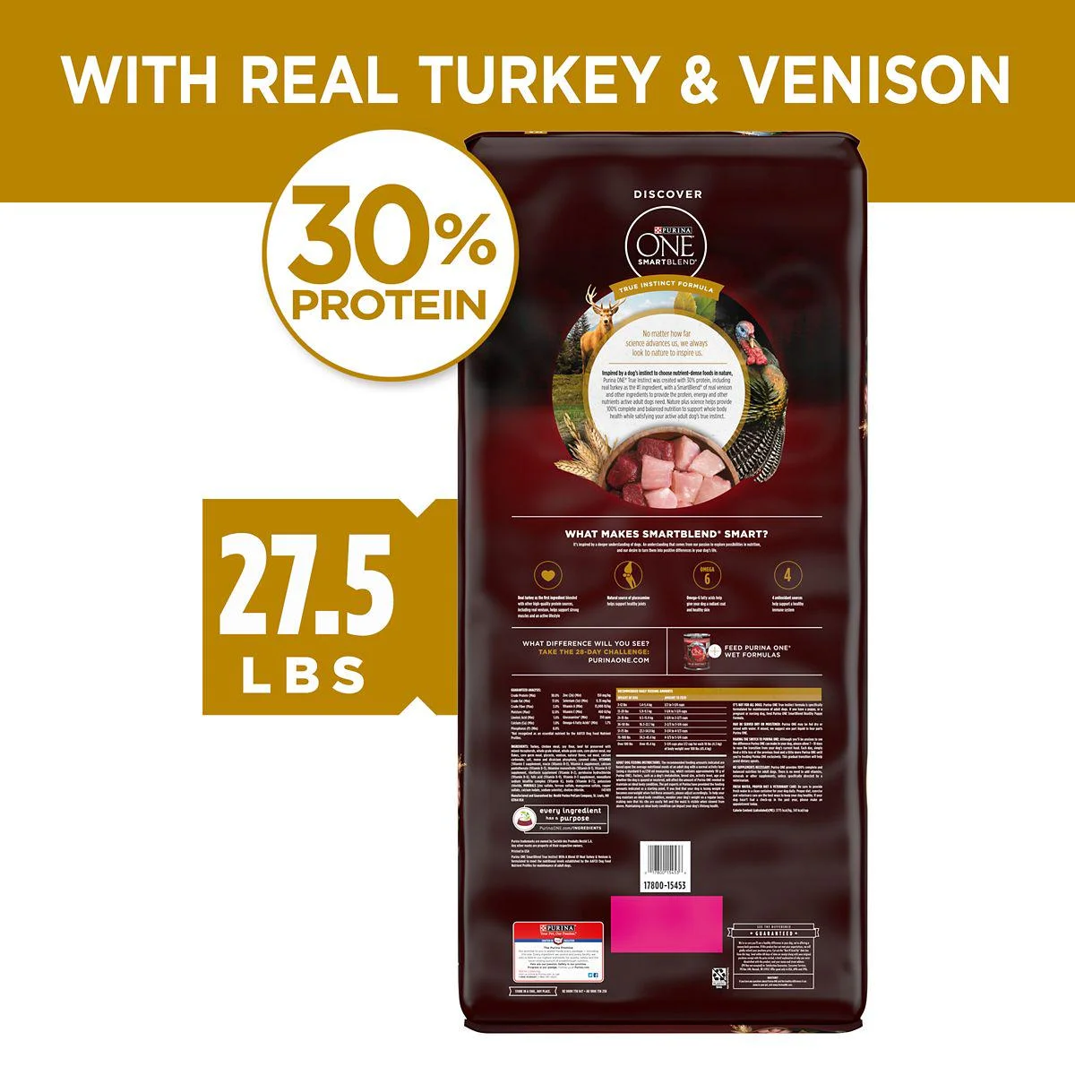 Purina ONE SmartBlend True Instinct Adult Natural Turkey and Venison Recipe Dry Dog Food