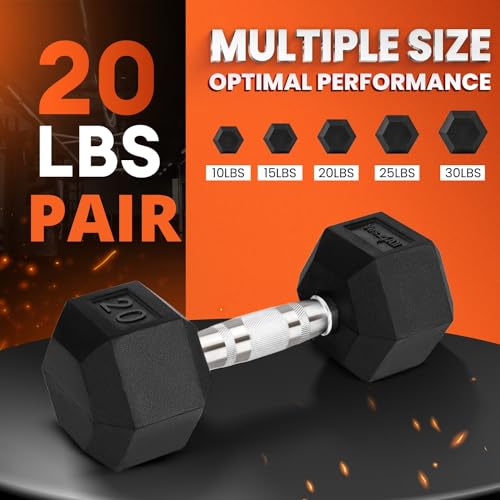Yes4All Chrome/Rubber Grip Encased Hex Dumbbells – Hand Weights With Anti-Slip 10-30 LBS Pair