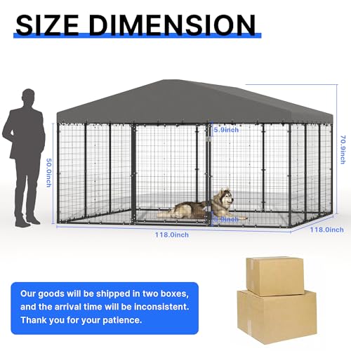 Kurapika Large Outdoor Dog Cage, Heavy-Duty Kennel Enclosure with Weatherproof UV-ResistantCover, Zinc-Coated Steel Barrier Fence with Dual Safety Lock for Yard & Patio (118