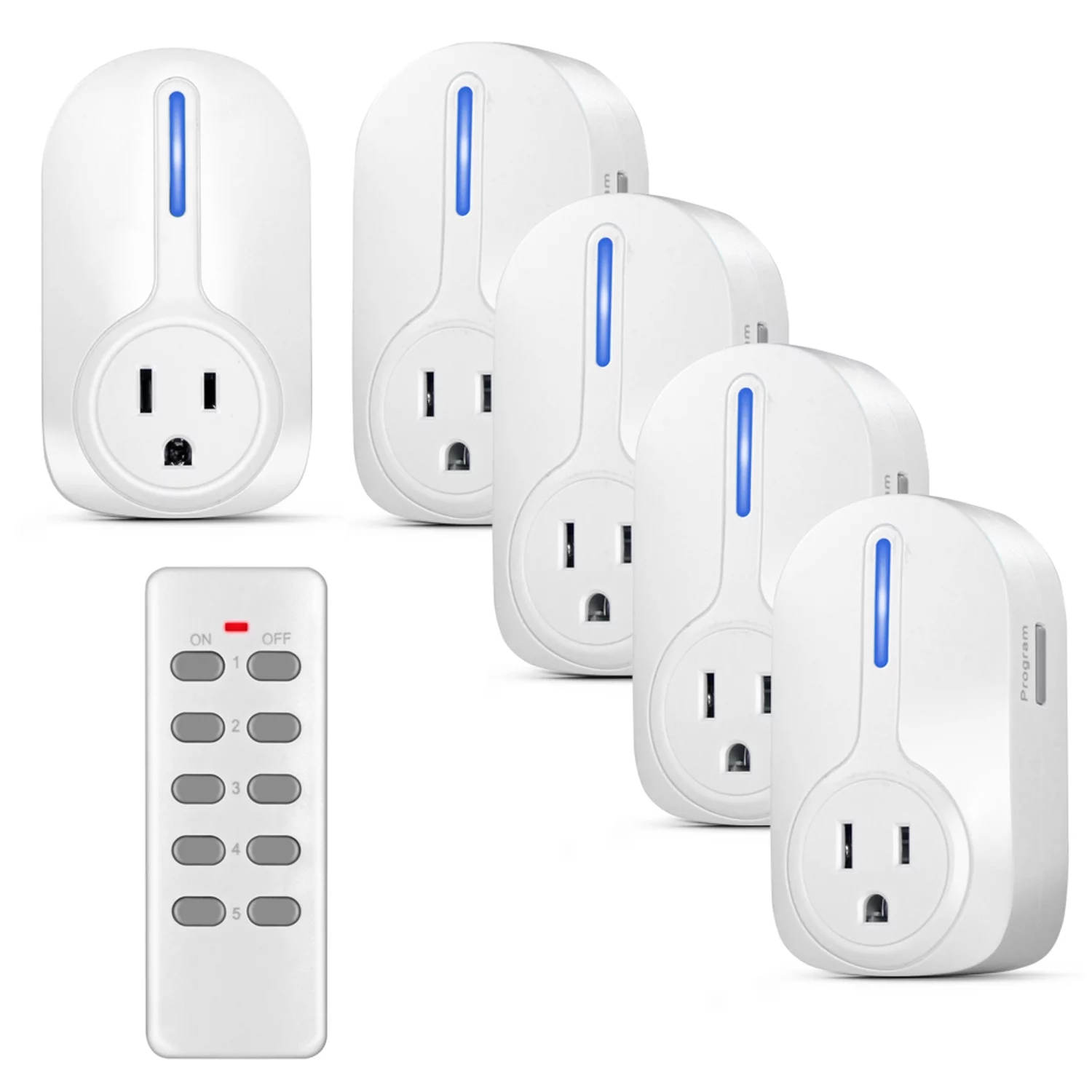 Flexzion Wireless Remote Control Plug Outlet With Remote On Off Switch (5 Pack) Electrical Power Outlet Wireless Switch for Light Indoor Home Lamps Appliance