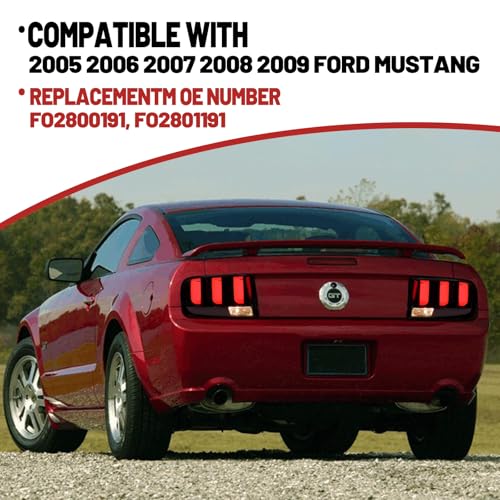LED Sequential Tail Lights For 2005-2009 Ford Mustang, Smoked Black Tube Tail Lamp Red Brake Lights (Left + Right)