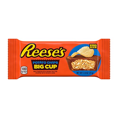 REESE'S Big Cup with Potato Chips Milk Chocolate King Size Peanut Butter Cups, Candy Packs, 2.6 oz (16 Count)