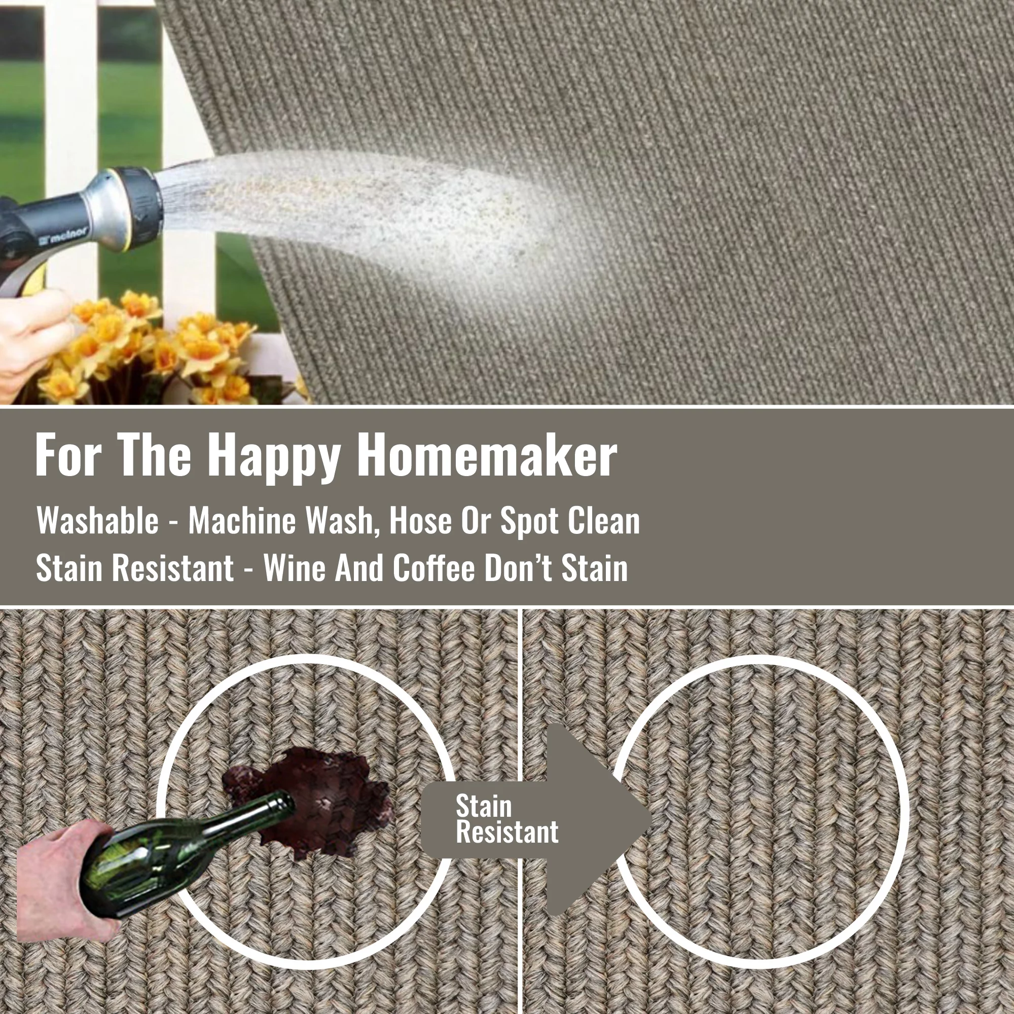 Homespice - Smoke Washable Rug Solid Color, Beautiful Gray Braided Rug to Use as Rustic Living Room Rug - Quickly Absorbs Stains and Spills - Mud Proof and Reversible Braided Rug, 4x6 Feet