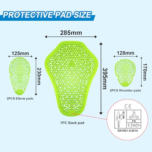 CE Level 1 Back Armor Protector Protection Pad, CE Level 2 Elbow and Shoulder Certified Armor Pads Set Inserts for Motorcycle Jackets