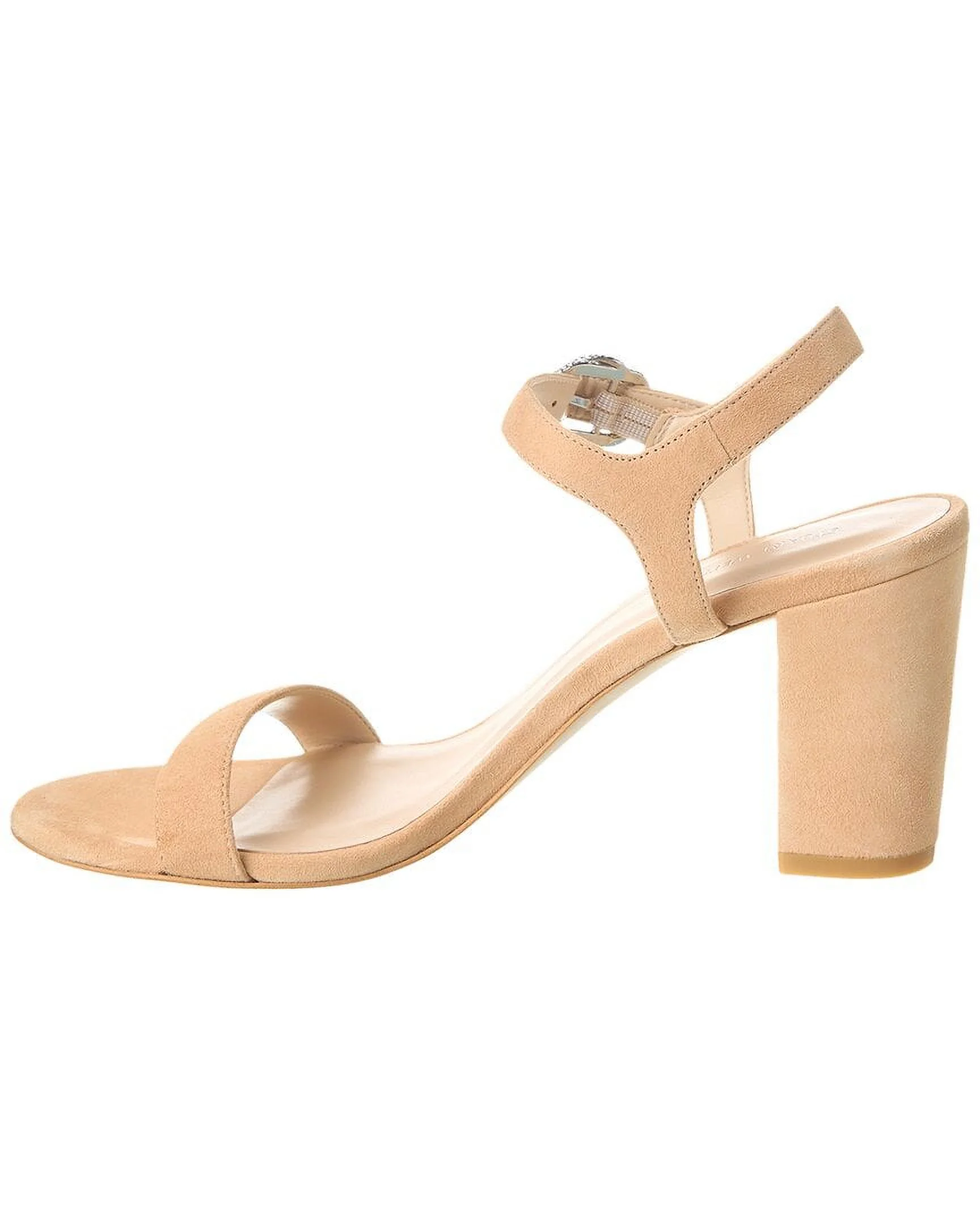 Stuart Weitzman Crystal 75 Suede Block Sandal, 9.5, Beige