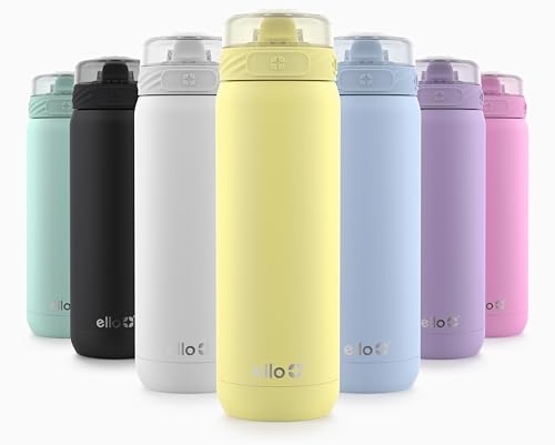Ello Cooper 32oz Stainless Steel Water Bottle with Straw and Carry Handle, Double Walled and Vacuum Insulated Metal, Leak Proof Locking Lid with Soft Silicone Spout, Reusable, BPA Free, Yucca