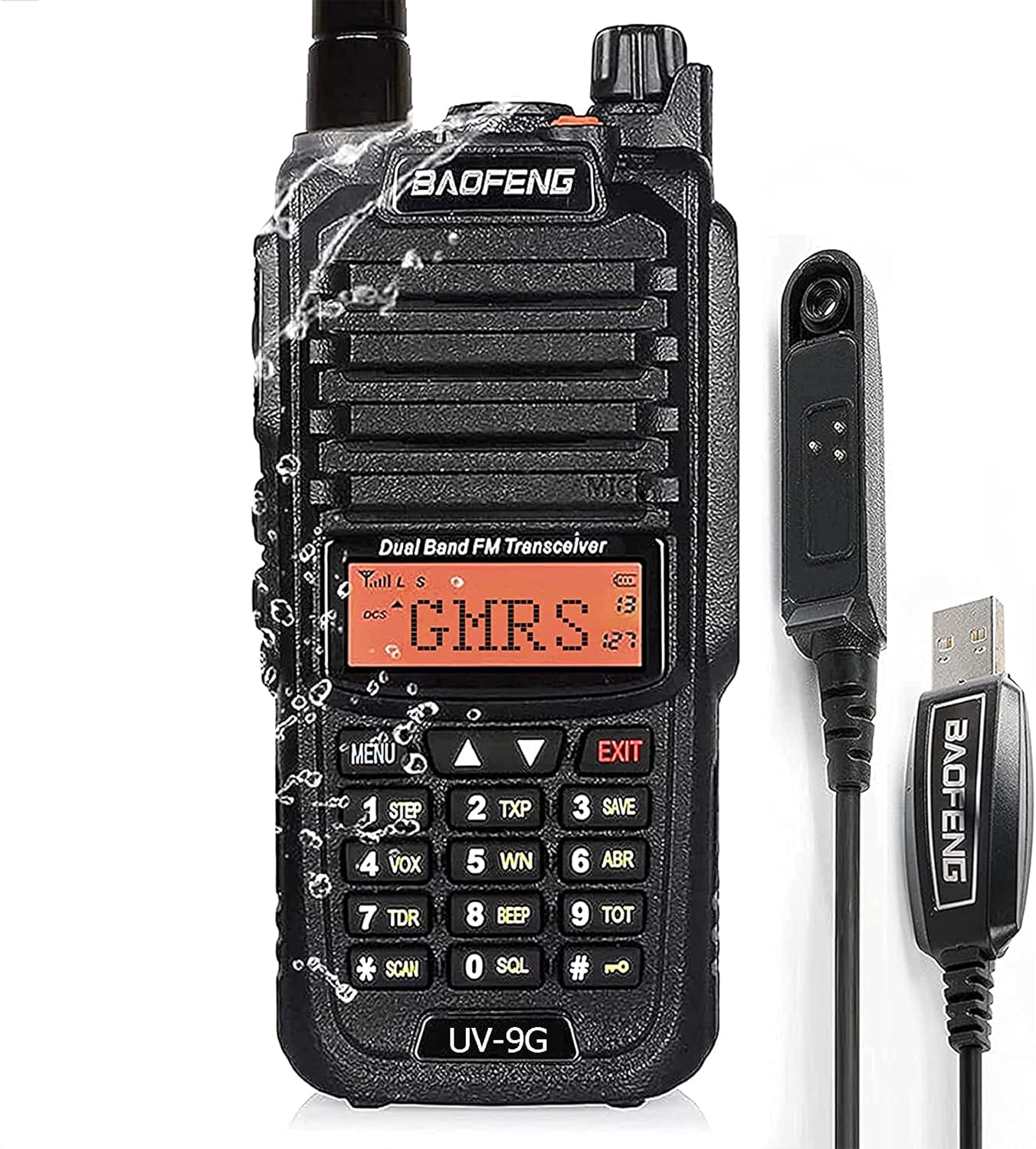 BAOFENG UV-9G GMRS Radio Waterproof IP67, Outdoors Two Way Radios Long Range Rechargeable, Handheld Dual Band NOAA Scanner, GMRS Repeater Capable, Programming Cable Included