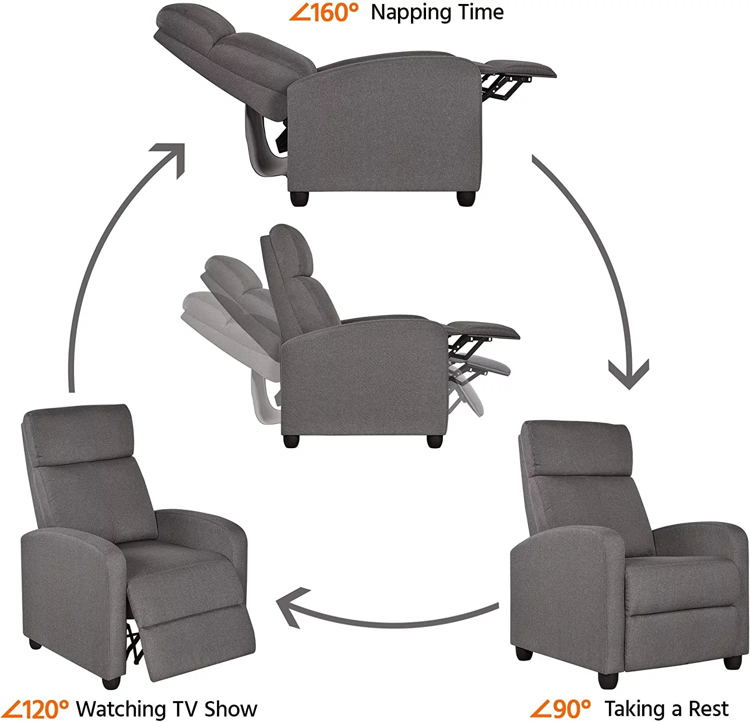 Fabric Recliner Sofa Reclining Upholstered Sofa with Pocket Spring Living Room Bedroom Home Theater Light Grey