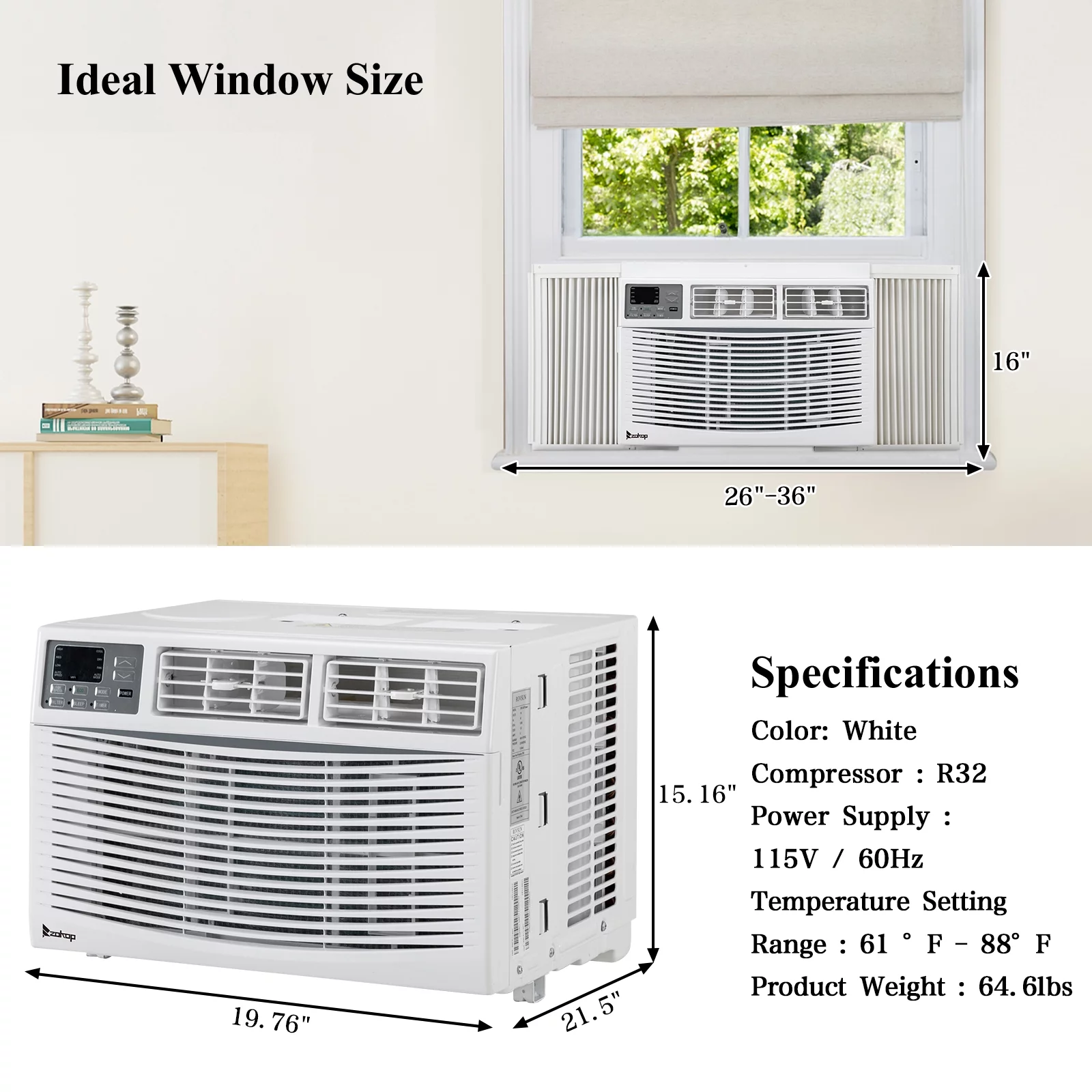 SamyoHome 12000BTU 115V Window-Mounted Air Conditioner with Remote Control, White