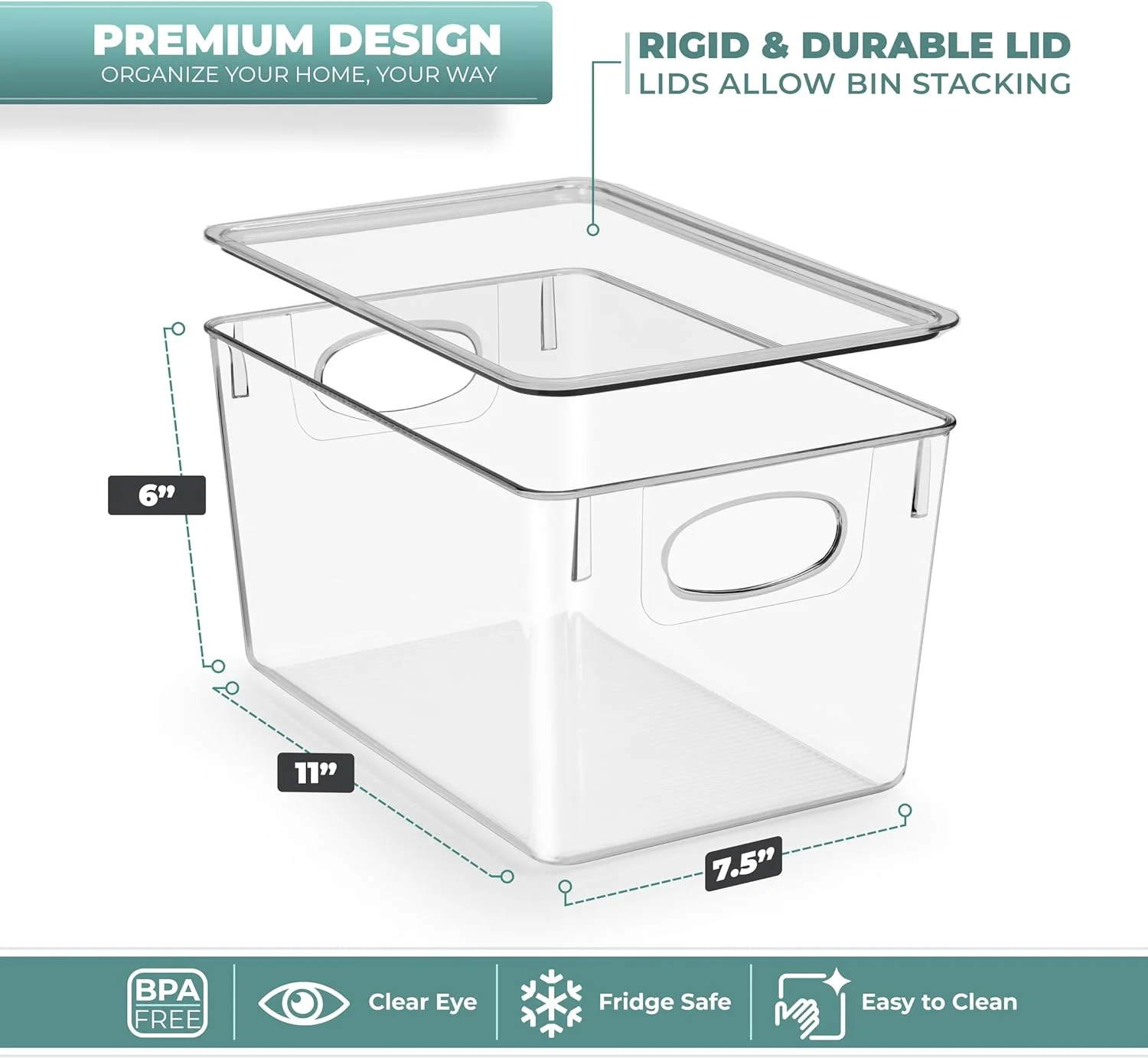 Sorbus Set of 4 Clear Plastic Storage Bins with Lids - Stackable Container Set for Fridge & Pantry