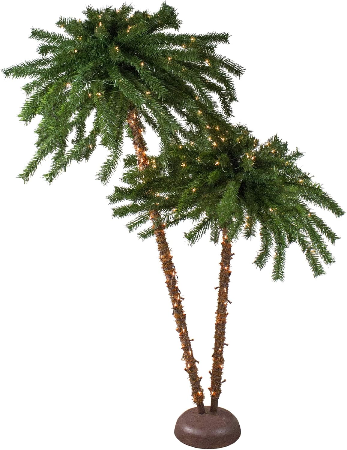Northlight 6' Pre-Lit Dual Artificial Tropical Outdoor Patio Palm Trees - Clear Lights