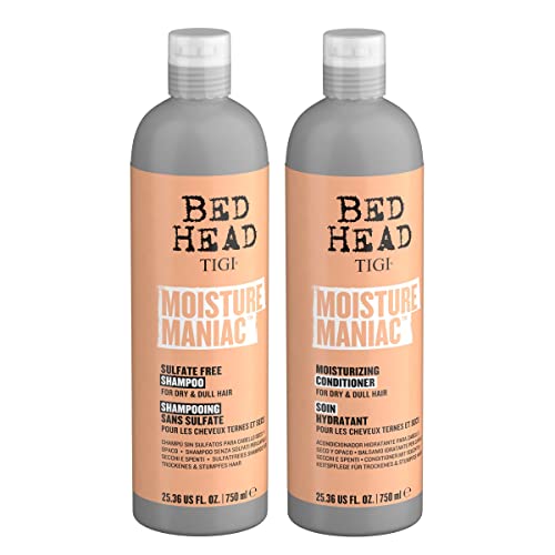 Bed Head by TIGI Sulfate Free Shampoo and Conditioner Set for Dry Hair, Moisture Maniac Hair Care with Argan Oil, 25.36 fl oz, 2 pack