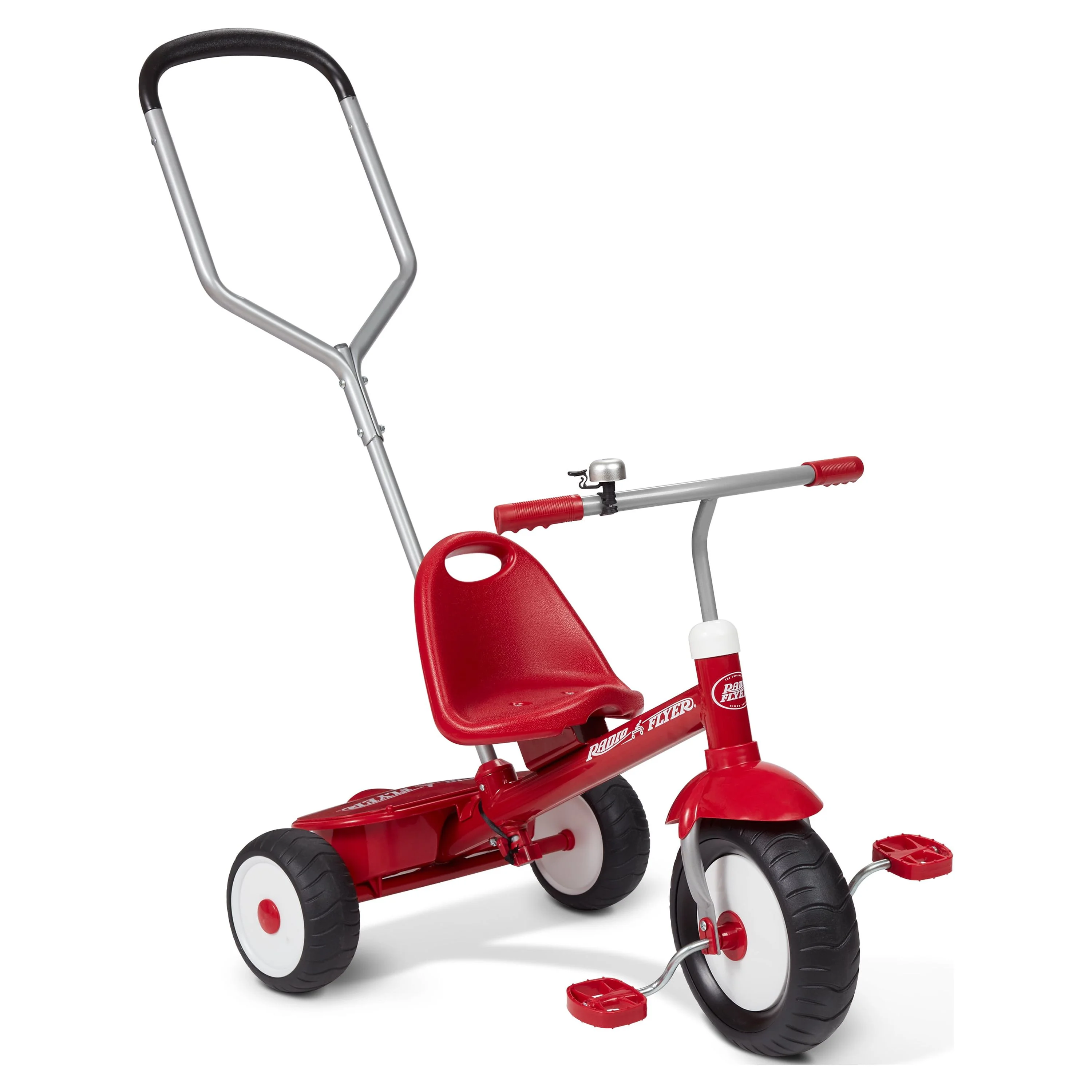 Radio Flyer, Deluxe Steer & Stroll Trike, Parent Push Handle, Red Tricycle for Boys and Girls