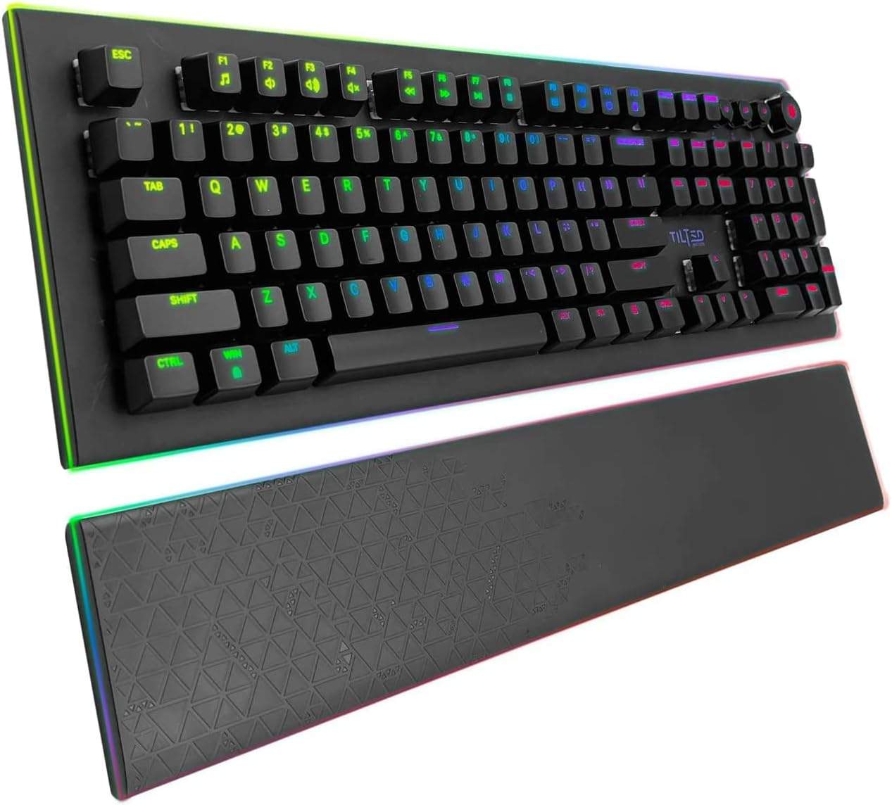 Mechanical Gaming Keyboard LED, Tilted Nation RGB Mechanical Keyboard with Volume Control Knob and Removable Wrist Rest - Programmable Light Up Keyboard with Quick Response Red Switches