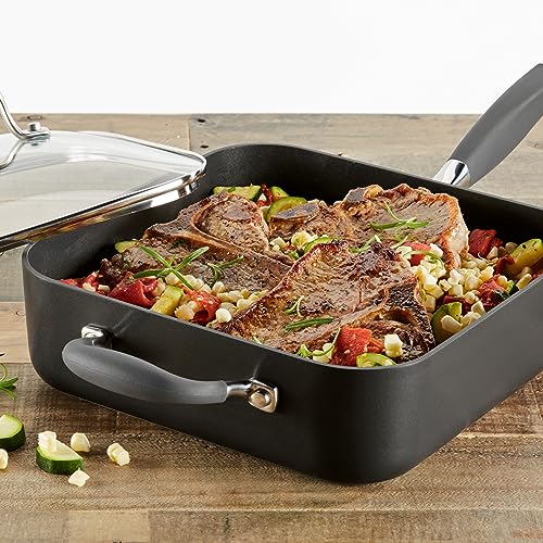Anolon Advanced Hard Anodized Nonstick Saute Square Fry Pan with Helper Handle, 4 Quart, Graphite Gray,83862