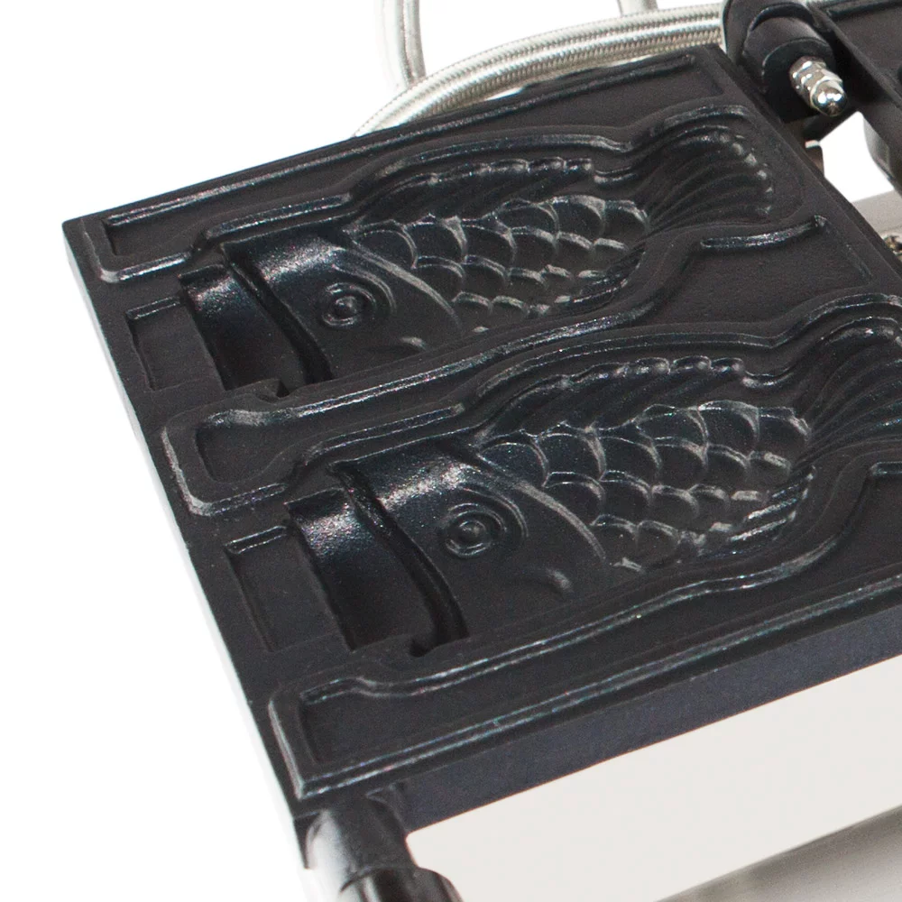 ALDKitchen Taiyaki Maker | Fish Waffle Iron | Stainless Steel Taiyaki Machine with Cast Iron Pan | 4 Open-Mouth Fish Waffles | 110V