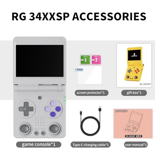 RG 34XXSP Retro Handheld Game Console Linux 3.4 inch IPS Screen 720*480 5000+ Classic Games 64G Card RG 34XXSP Retro Gaming Console Handheld 3300mAh Battery Compatible with WiFi HDMI Bluetooth Yellow