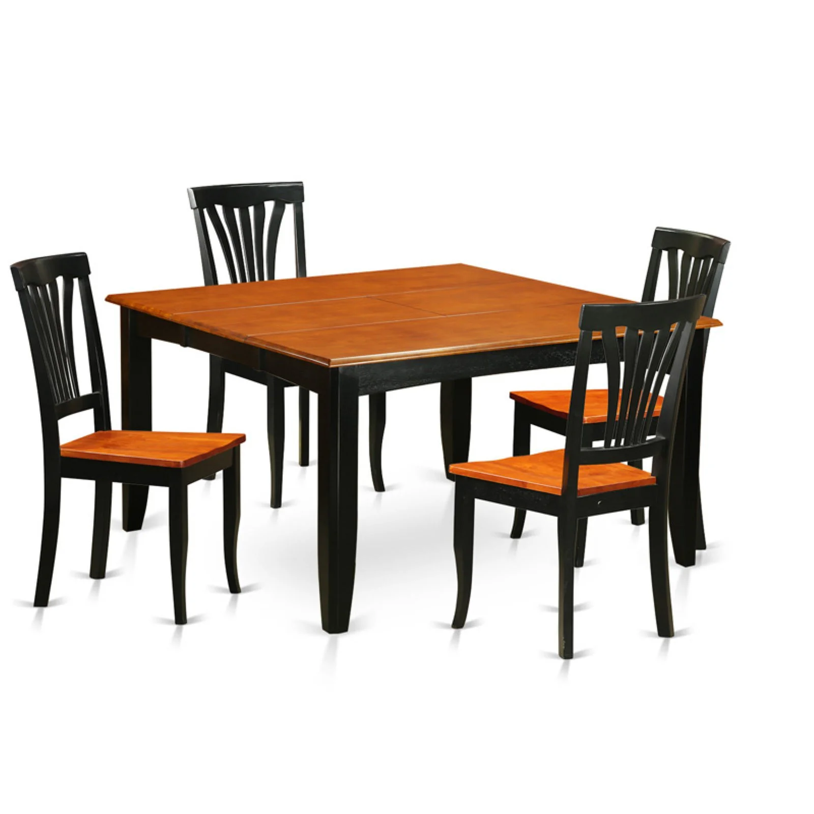 East West Furniture  5 Piece Dining Room Table Set- A Square Kitchen Table and 4 Dining Chairs, Black & Cherry(Seat Options) Wood Seat PFAV5-BCH-W