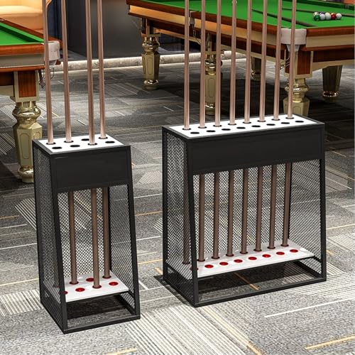 Floor Stand Pool Stick Holder - Metal Corner Rack for Space Saving Cue Storage - Free Standing Billiard Accessory for Home, Club, Bar - Gold Finish (32 x 35 x 70 cm)