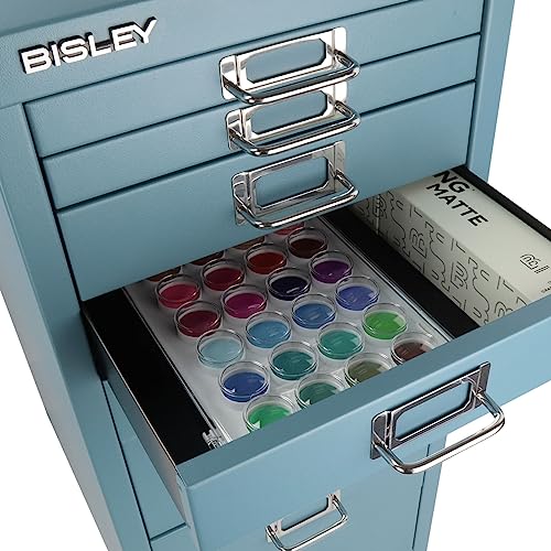 Bisley 10-Drawer Steel MultiDrawer Cabinet - Black, Chrome Pull Handles with Label Holders, Powder-Coated Steel, Removable Drawers, Fits Under Most Desks, Labels Included