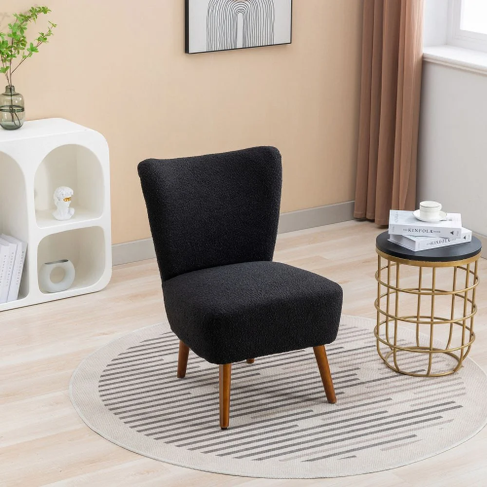 22.50''W Boucle Upholstered Armless Accent Chair Modern Slipper Chair, Cozy Curved Wingback Armchair, Corner Side Chair for Bedroom Living Room Office Cafe Lounge Hotel, Black
