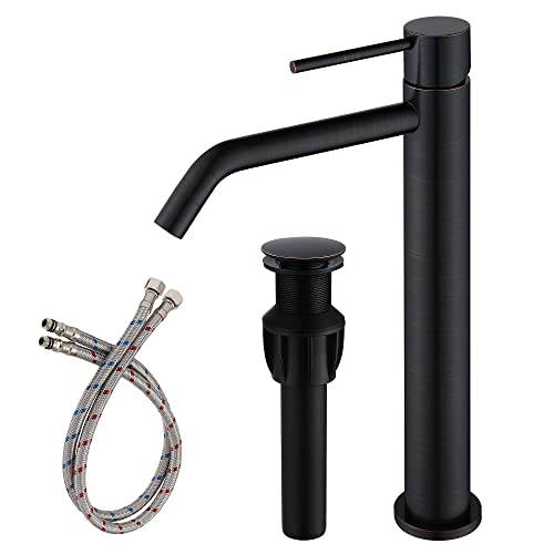 Brushed Gold Vessel Sink Faucet with Pop Up Drain and Supply Lines, Stainless Steel Gold Vanity Faucet Single Hole, JXMMP Single Handle Bathroom Faucet Gold, JXM1001BG