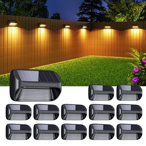 LETMY Solar Fence Lights Outdoor Waterproof, 6 Pack Fence Lights Solar Powered with 3 Modes, Auto On/Off Outdoor Solar Step Lights, Solar Deck Lights for Outside Yard Stair Fence Deck Wall Patio Decor