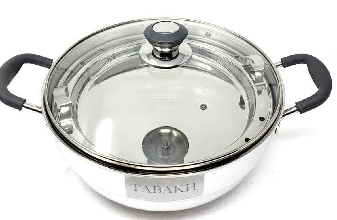 Tabakh Tri-Ply Stainless Steel Multi Kadai with Steamer Plate, Mini Idli Plate, 2 Idli Plates, 2 Dhokla Plates, Induction Friendly